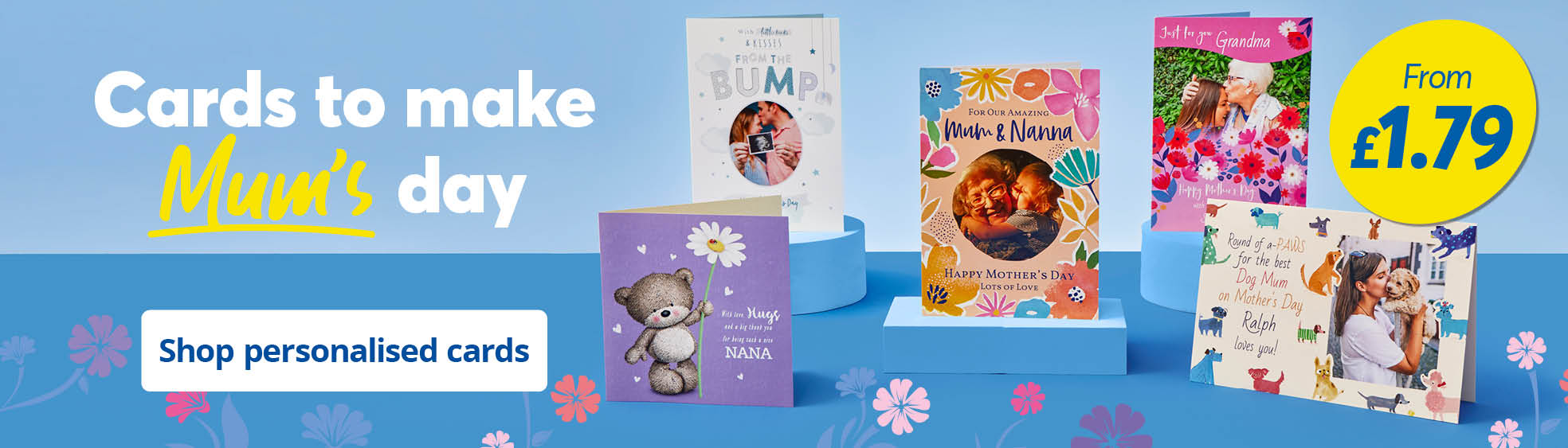 Personalised Mother's Day cards from £1.79